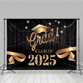 Aperturee - Aperturee Black Curtain Gold Ribbon Congrats Grad Backdrop